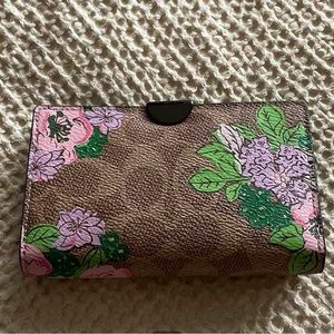 Coach Ladies Signature Canvas With Blossom Print Small Snap Wallet